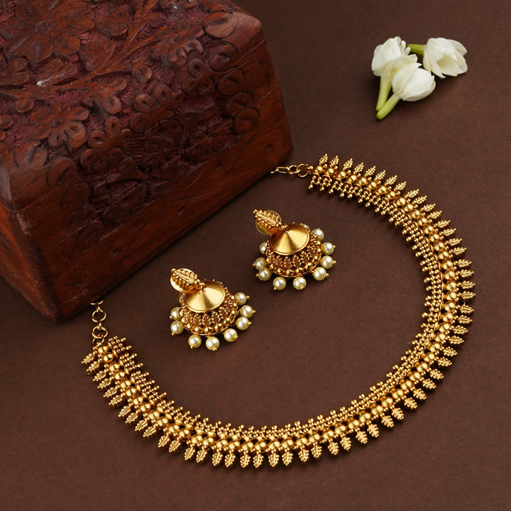 Exquisite Temple Matte Gold Plated Jewellery Set: A Timeless Treasure for Special Occasion | Sasitrends