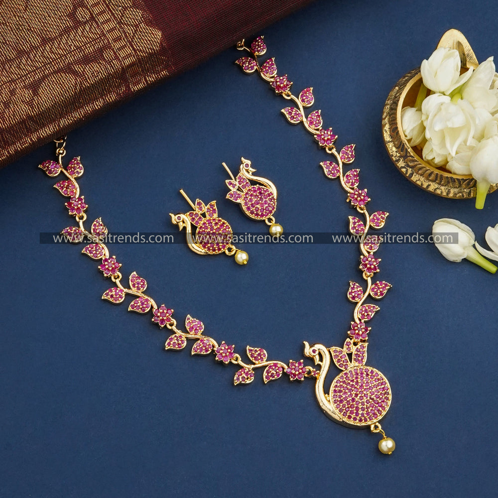 Gorgeous Full Ruby Necklace Set with One Gram Gold Plating