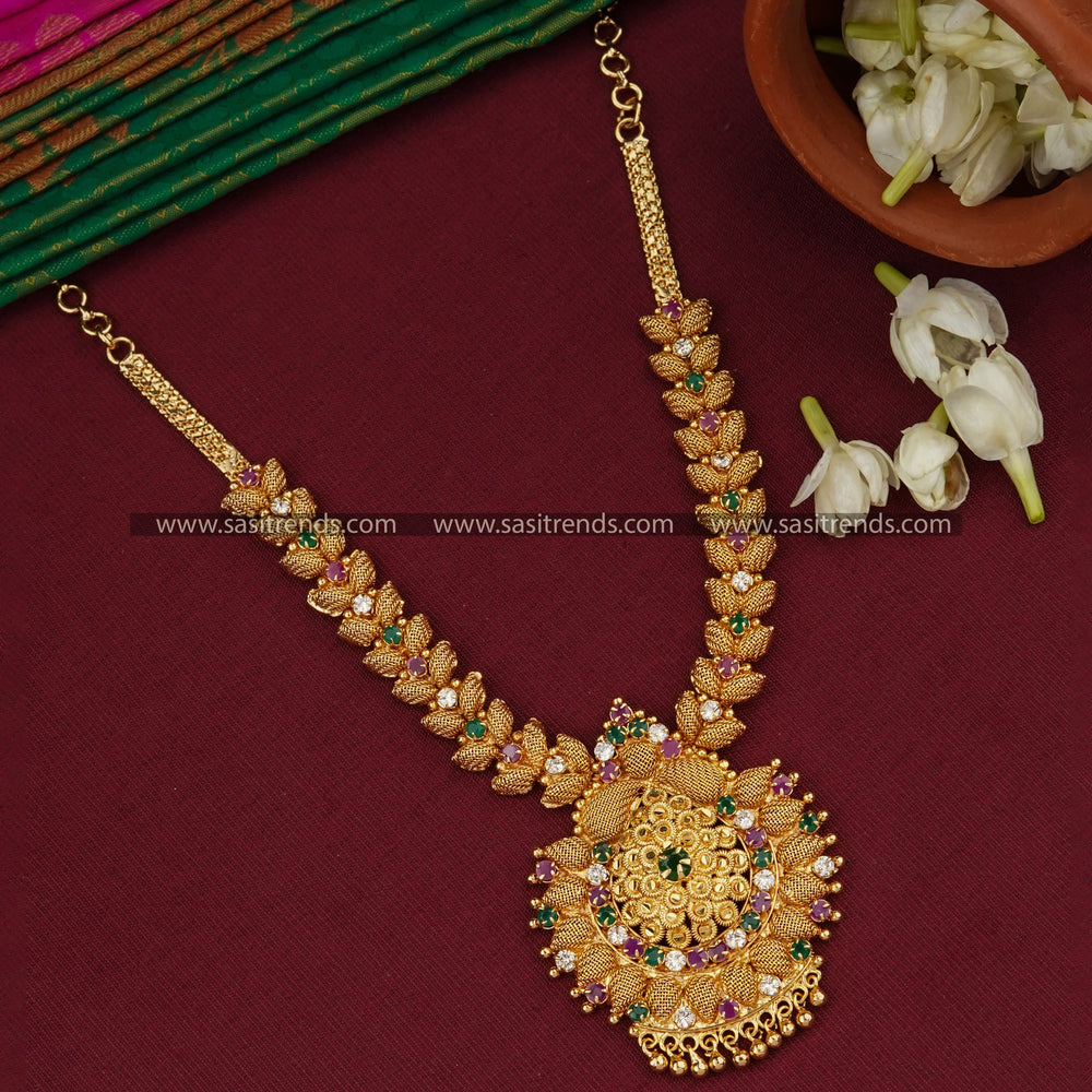 Gorgeous 1 Gram Micro Gold Plated Necklace with Vibrant Multi-Colored Stones - Traditional Elegance