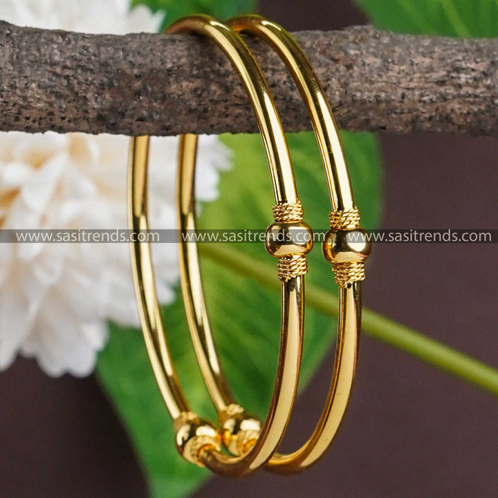 Elegant Micro Gold Plated Bangles Pair - Trendy Simple Design