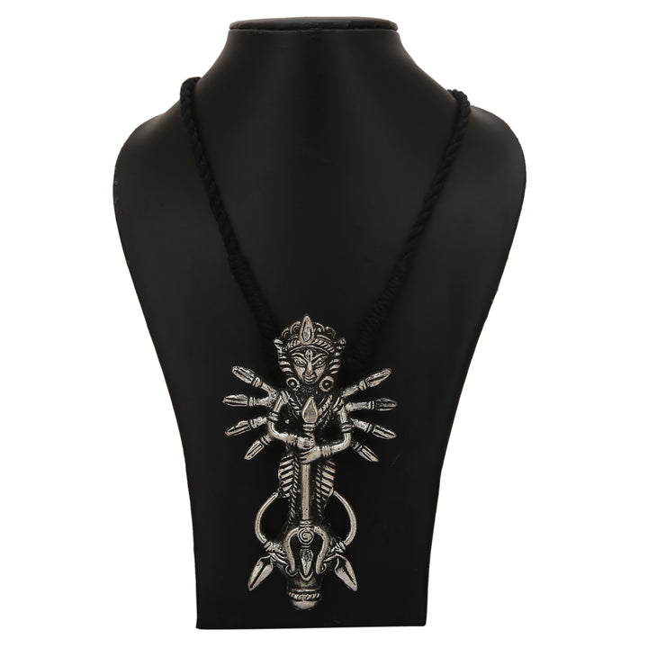 Traditional Silver Oxidised Durga Pendant Necklace - Sasitrends