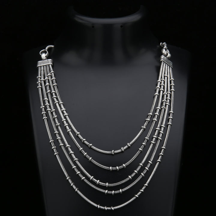 Layered Oxidised Silver Chains & Necklace - Sasitrends