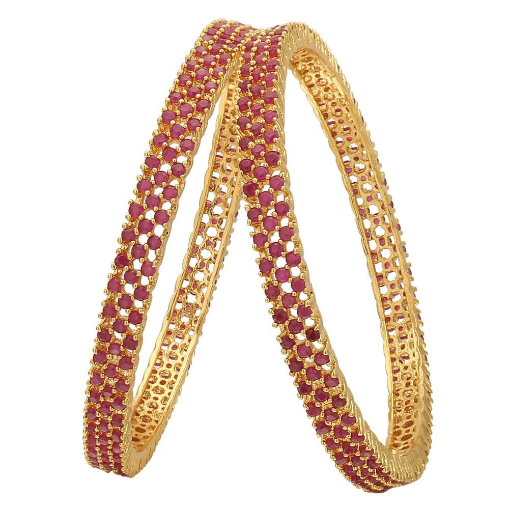 Micro Gold Plated American Diamond Ruby Bangles - Trendy Elegance