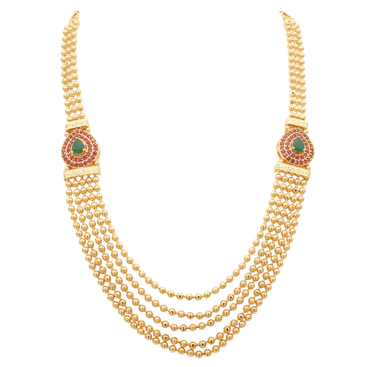 Timeless Tradition: Micro Gold-Plated Necklace with Mugappu Motif and Jhumkas