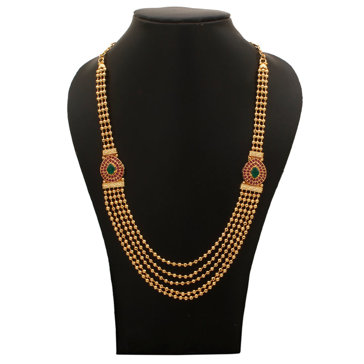 Timeless Tradition: Micro Gold-Plated Multi Layered Necklace with Mugappu Motif and Jhumkas