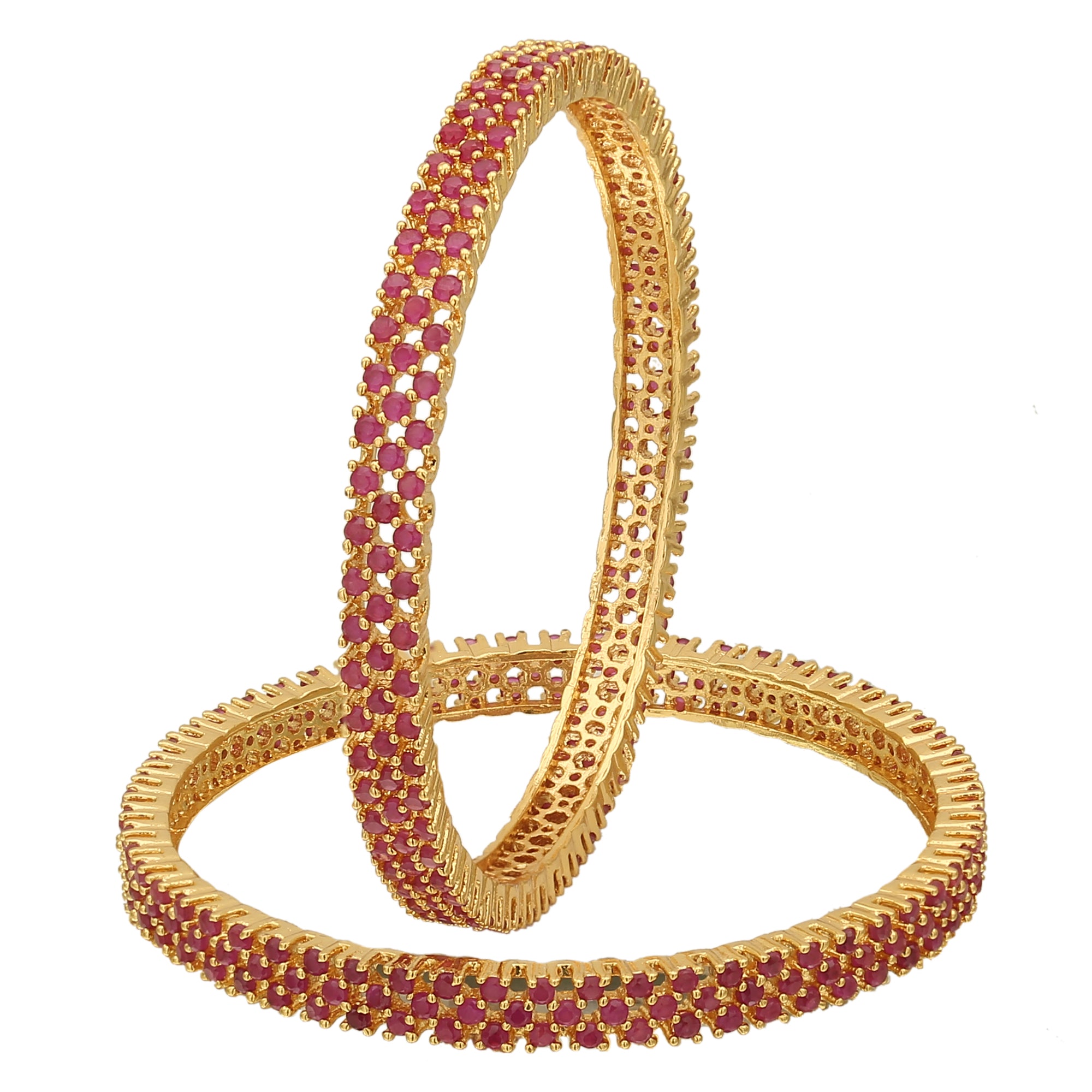 Micro Gold Plated American Diamond Ruby Bangles - Trendy Elegance