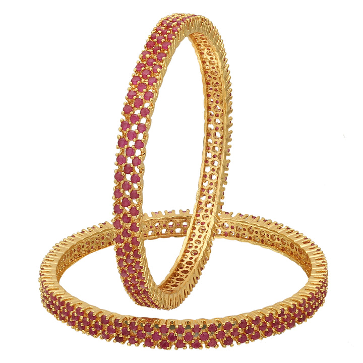 Stunning Micro Gold Plated American Diamond Ruby Stone Bangles - Trendy Elegance | Sasitrends