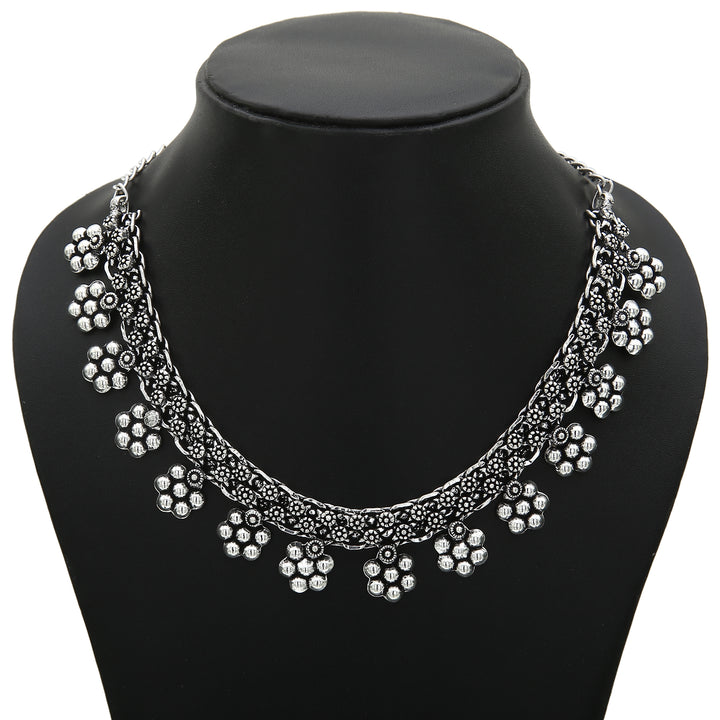 Buy Oxidised Silver Flower Drop Necklace - Sasitrends