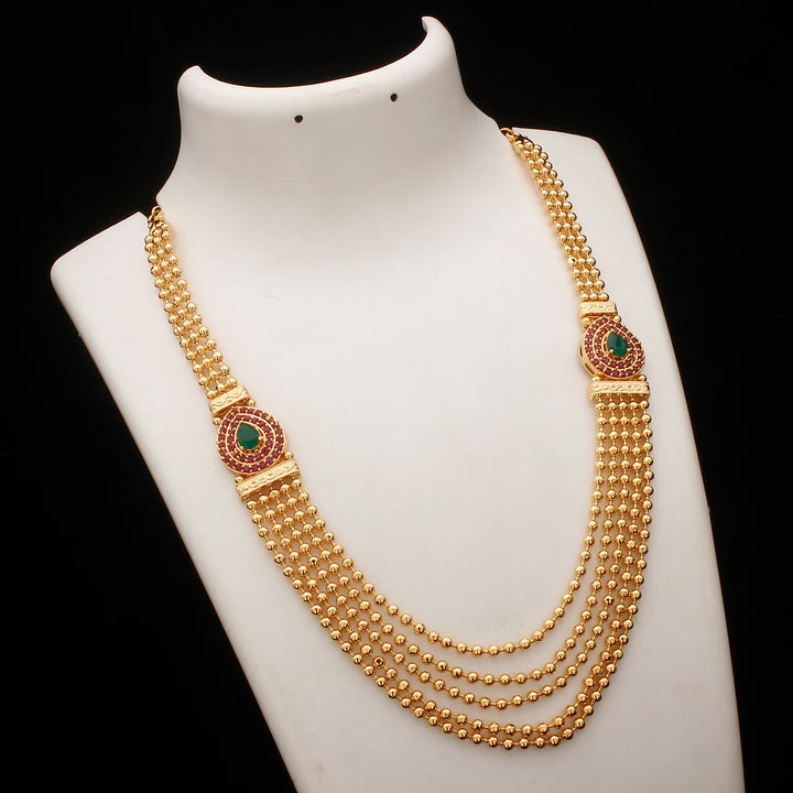 Timeless Tradition: Micro Gold-Plated Necklace with Mugappu Motif and Jhumkas