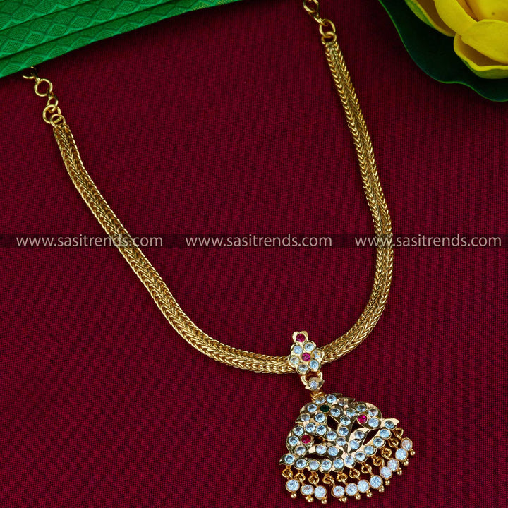 Traditional Attigai Necklace with Gold Plated Pendant and AD Stones