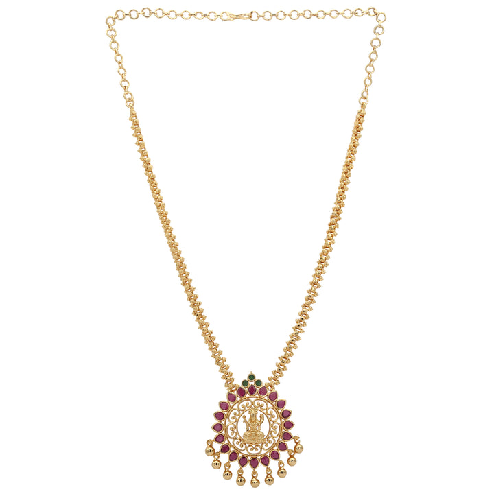 Stunning Goddess Lakshmi Pendant Gajiri Chain Necklace - Micro Gold Plated Traditional Wear