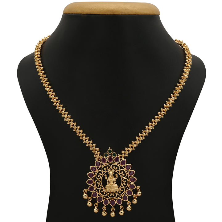 Stunning Goddess Lakshmi Pendant Gajiri Necklace - Micro Gold Plated Traditional Wear