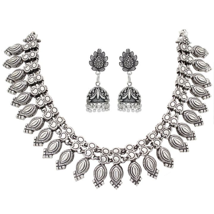 Kolhapuri Oxidised German Silver Necklace with Earrings Jewellery Set - Sasitrends