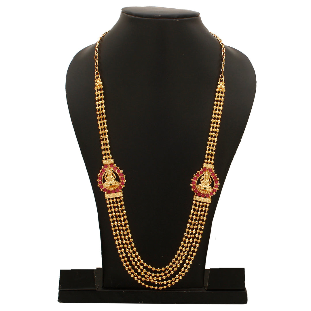 Micro Gold-Plated Five-Layered Golden Bead Chain Necklace with Exquisite Mugappu Motif - Sasitrends