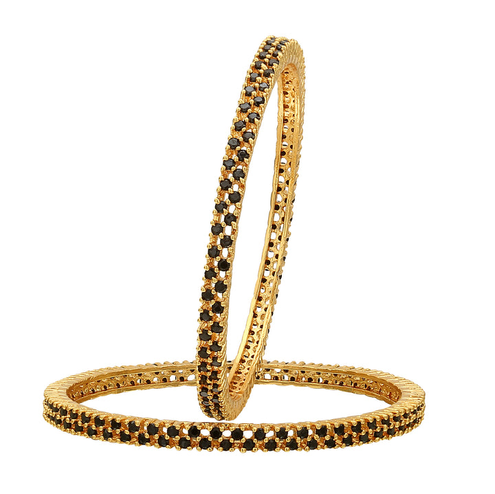 Latest Micro Gold Plated American Diamond Black Stone Bangles - Trendy Elegance | Sasitrends