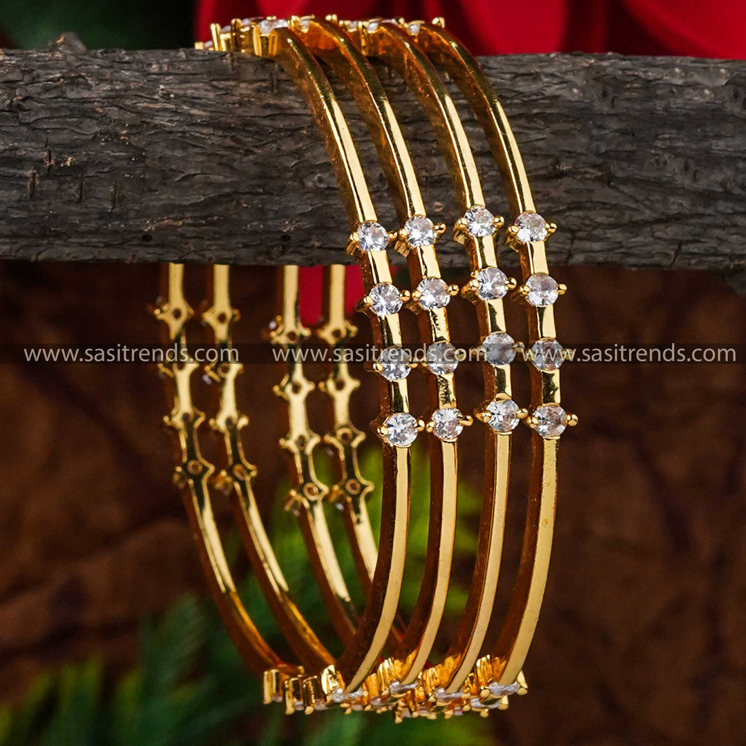 Trendy Traditional Bangle Set with American Diamond Stones - One Gram Micro Gold