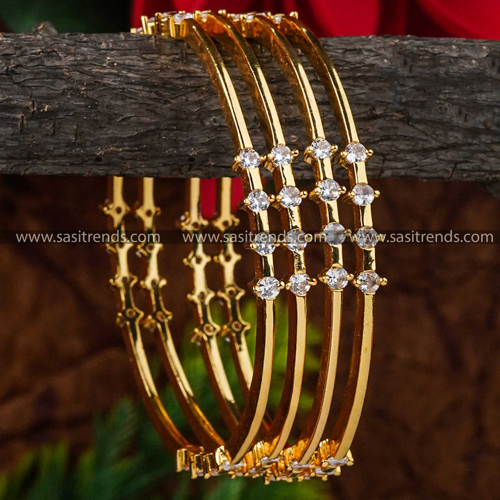 Trendy Traditional Bangle Set with American Diamond Stones - One Gram Micro Gold