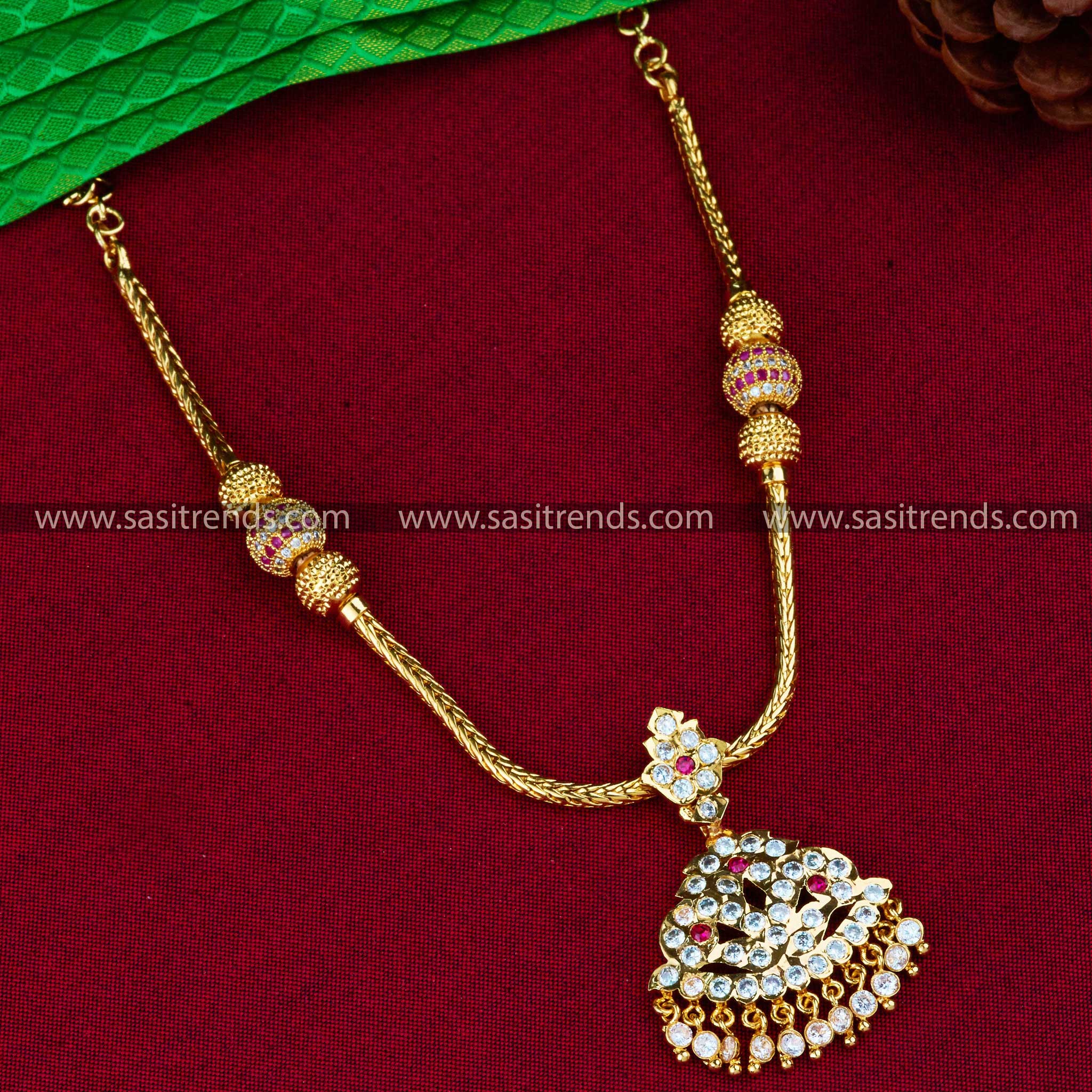 Traditional Gold Plated Attigai Necklace with American Diamond Stones