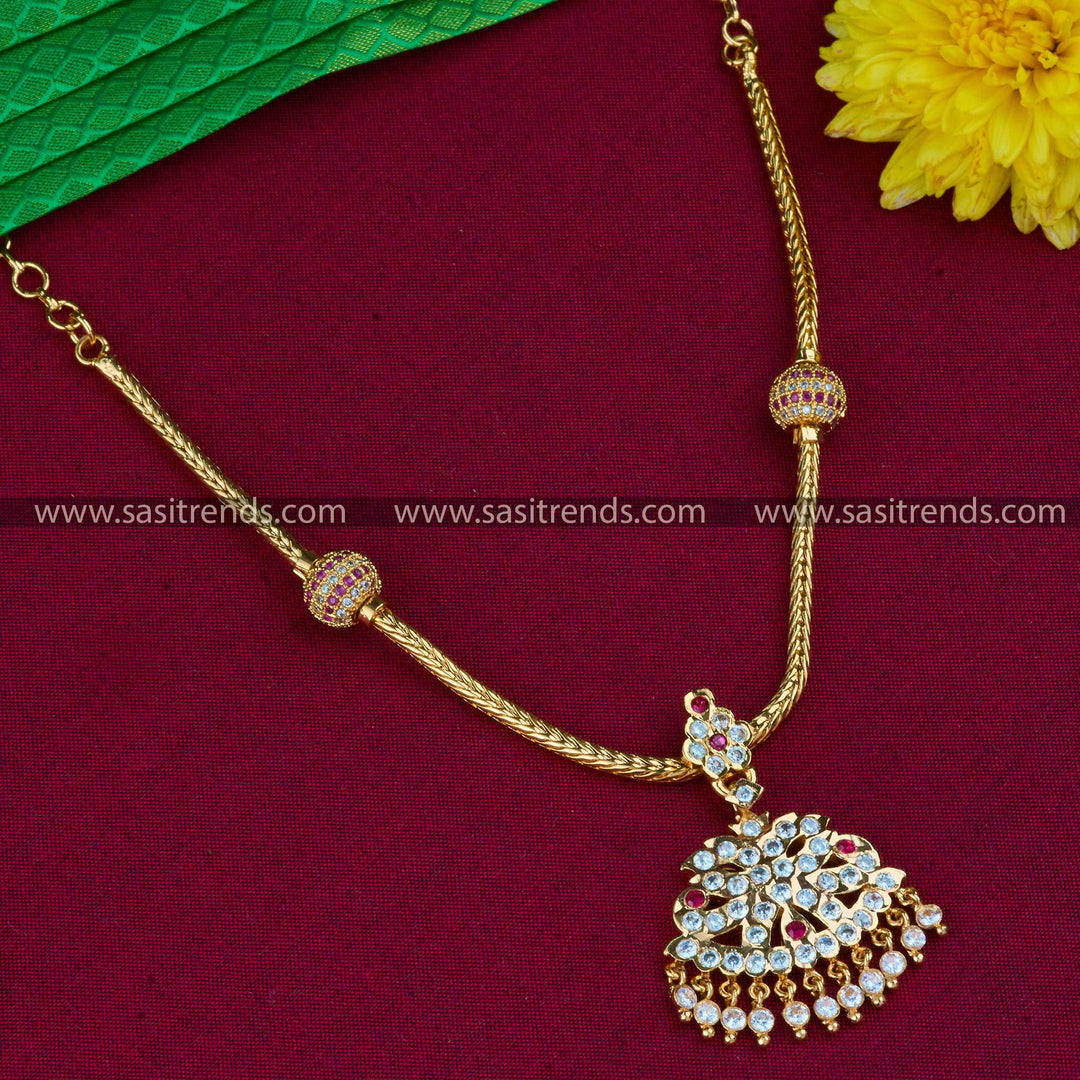 Gold Plated Traditional Attigai Necklace with American Diamond Stones