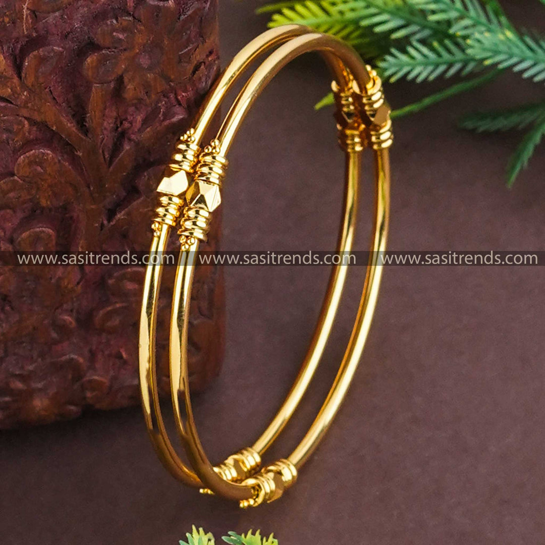 Trendy Traditional Bangle Pair | 24K Gold Plated | Diamond Pattern | Brass | Perfect Gift