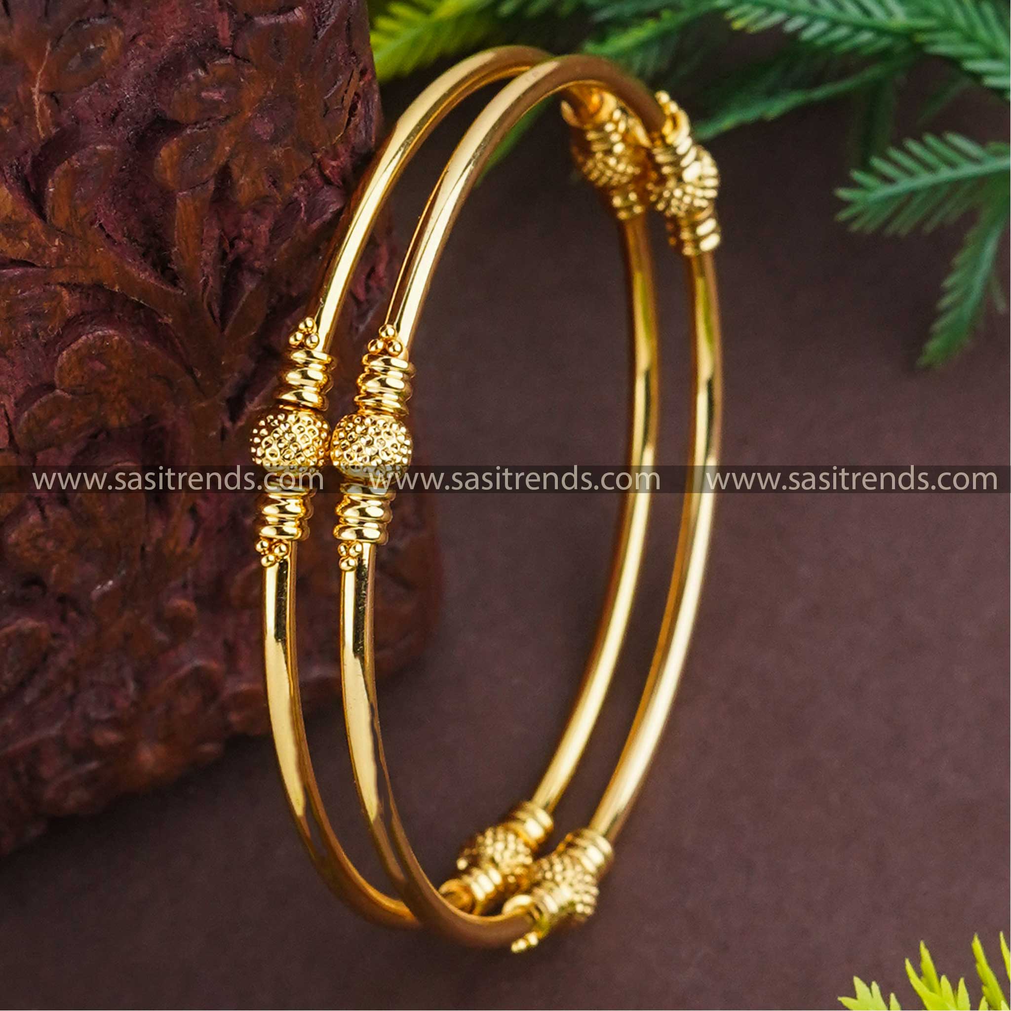 Traditional Kappu Bangle Pair with One Gram Micro Gold & American Diamonds