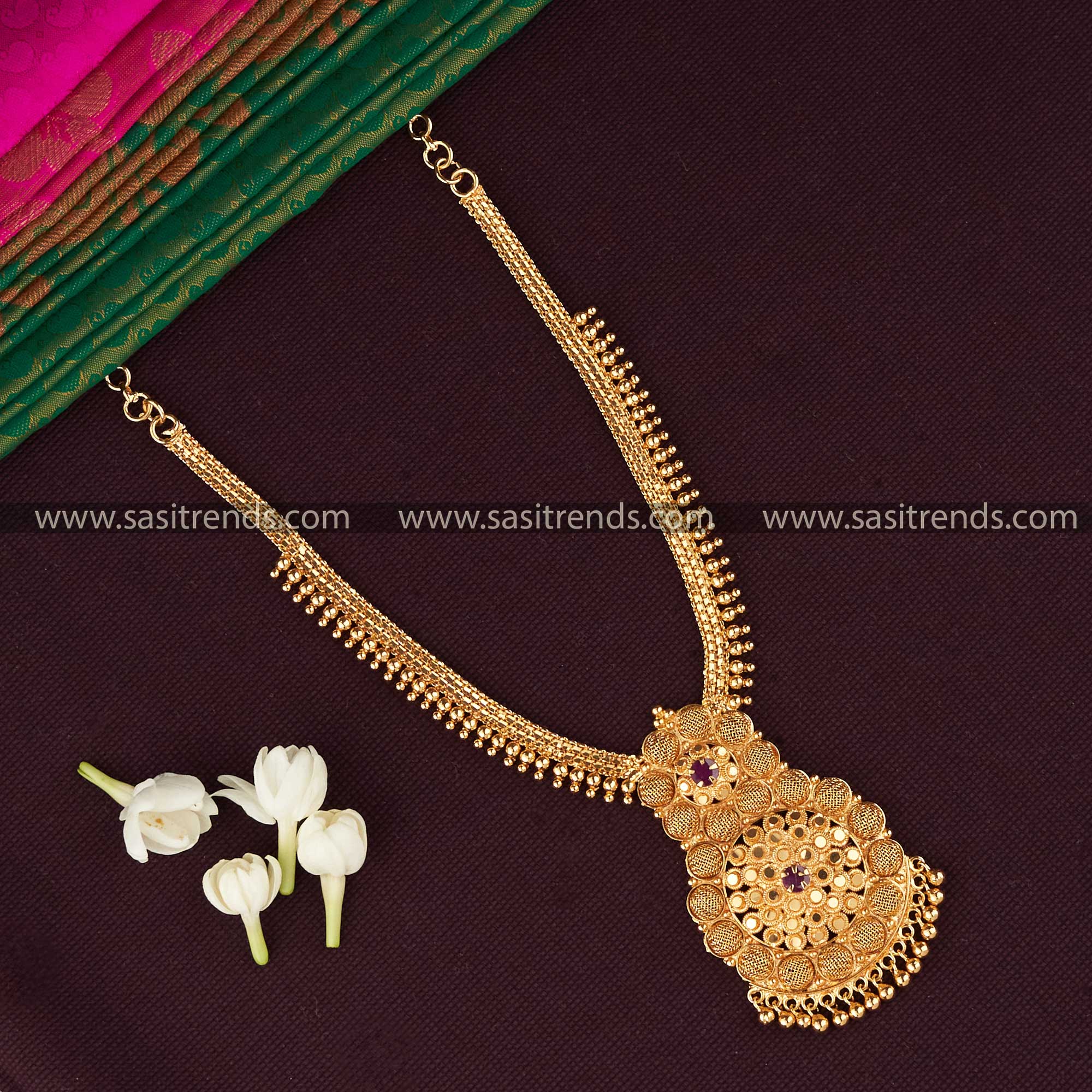 Traditional Gold Plated Necklace with American Diamond Pendant