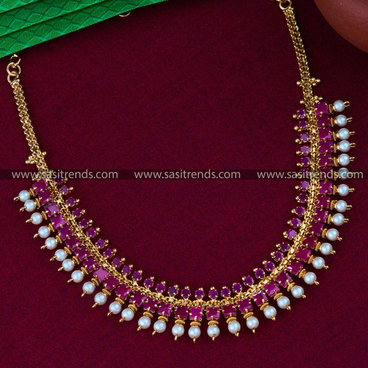 Latest Traditional Necklace with 1-Year Guarantee: Gold Plated Chakra Pattern & American Diamond Stones