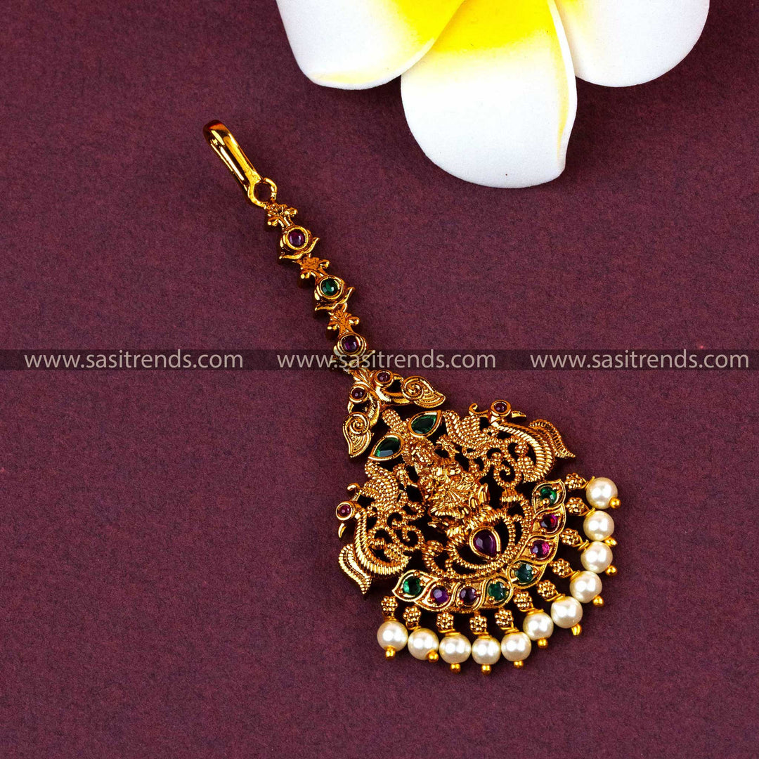 Lakshmi Maang Tikka - Traditional Matte Gold Plated Design with AD Stones