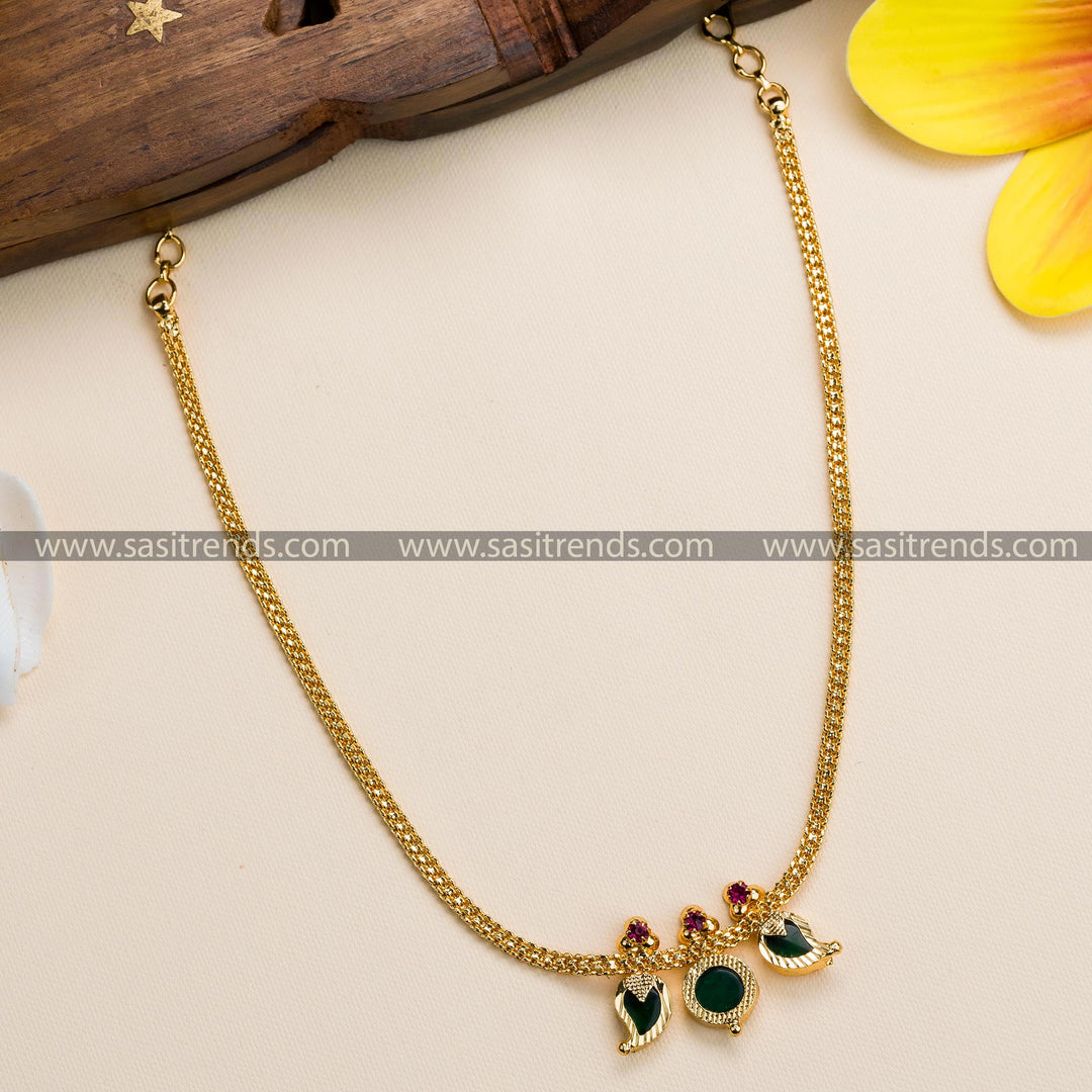 Shop the latest micro gold plated Mango and Round Petals Kerala Necklace, perfect for traditional occasions. 6 months guarantee, ideal for sarees and festivals. Buy online now!