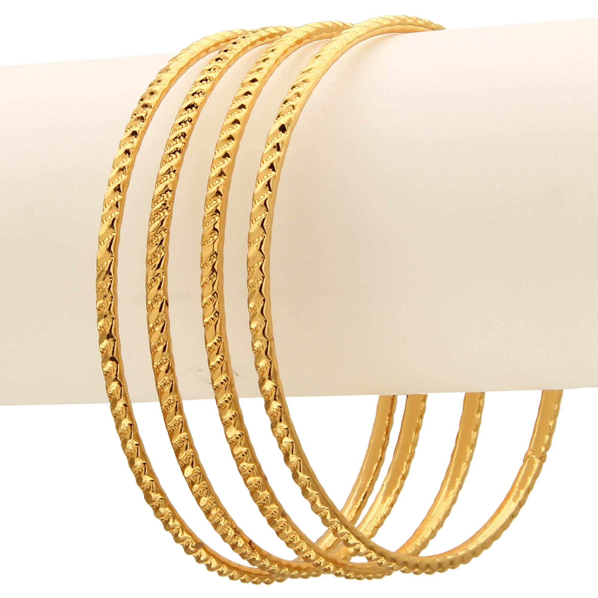 Exquisite Set of 4 Thin Bangles: Micro Gold Finish, Perfect for Traditional Wear and Festive Occasions - Sasitrends