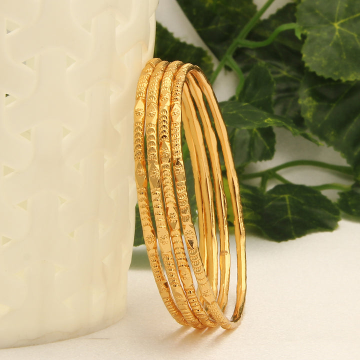 Traditional Wear Micro Gold Finished Thin Bangles Set - Trendy Women's Jewellery