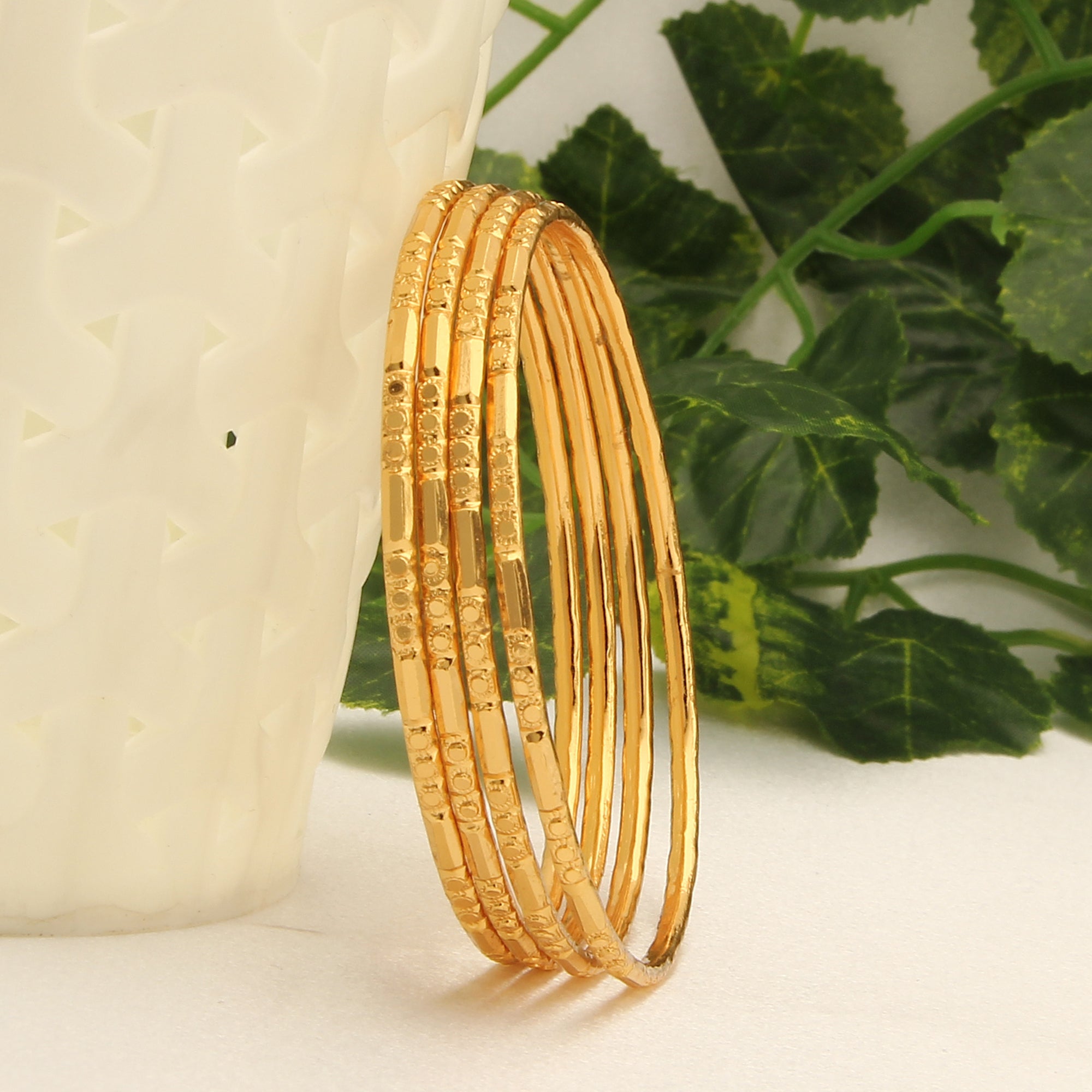 Micro Gold-Finished Thin Bangles - Festive Fashion, Trendy Jewelry for Online Shopping