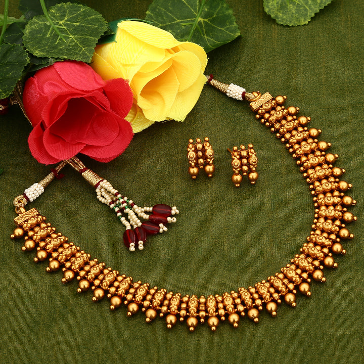 New Traditional Wear Temple Matte Gold Tone Jewellery Set for Women - Latest Design | Sasitrends