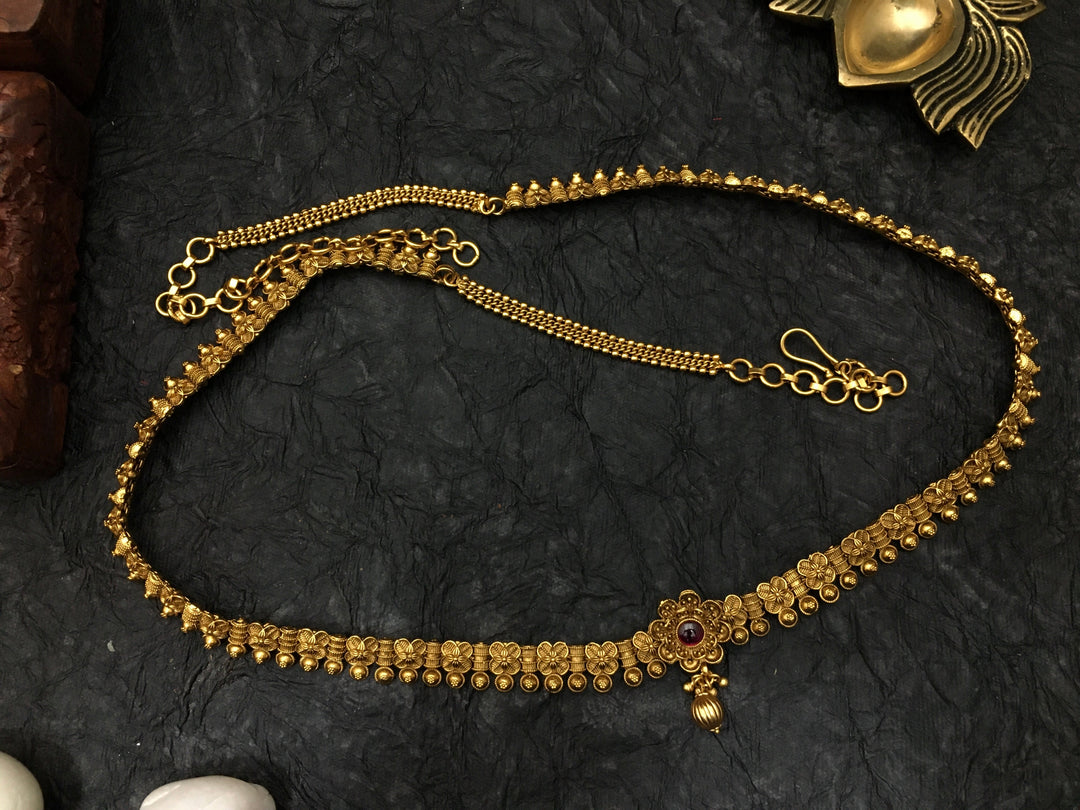 Elegant Traditional Hip Chain with Flower Motif - Perfect for Traditional and Festival Occasions - Brass with Matte Gold Plating