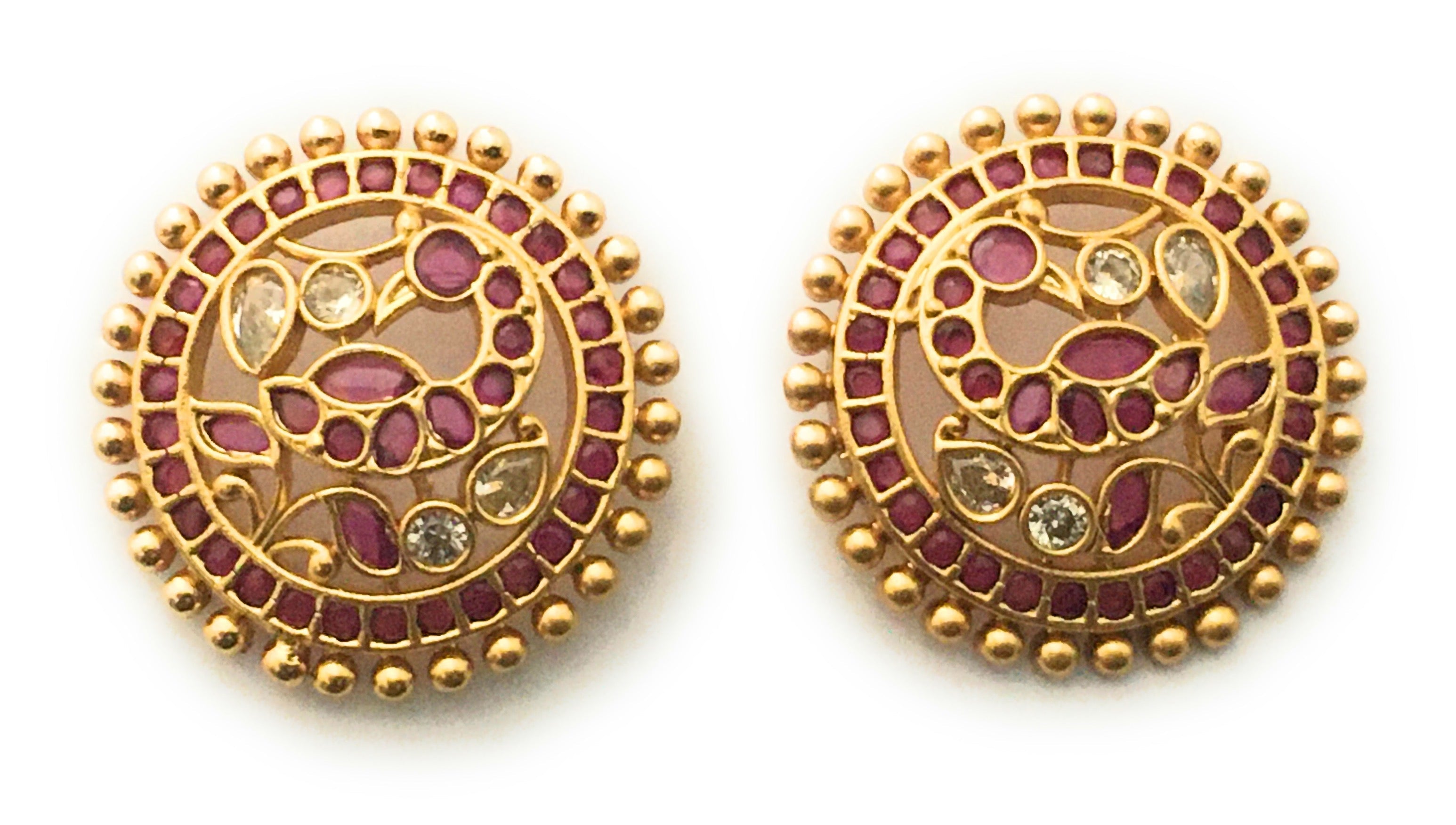 Matte Perfection: Round Peacock Stud Earrings with Delicate Artistry