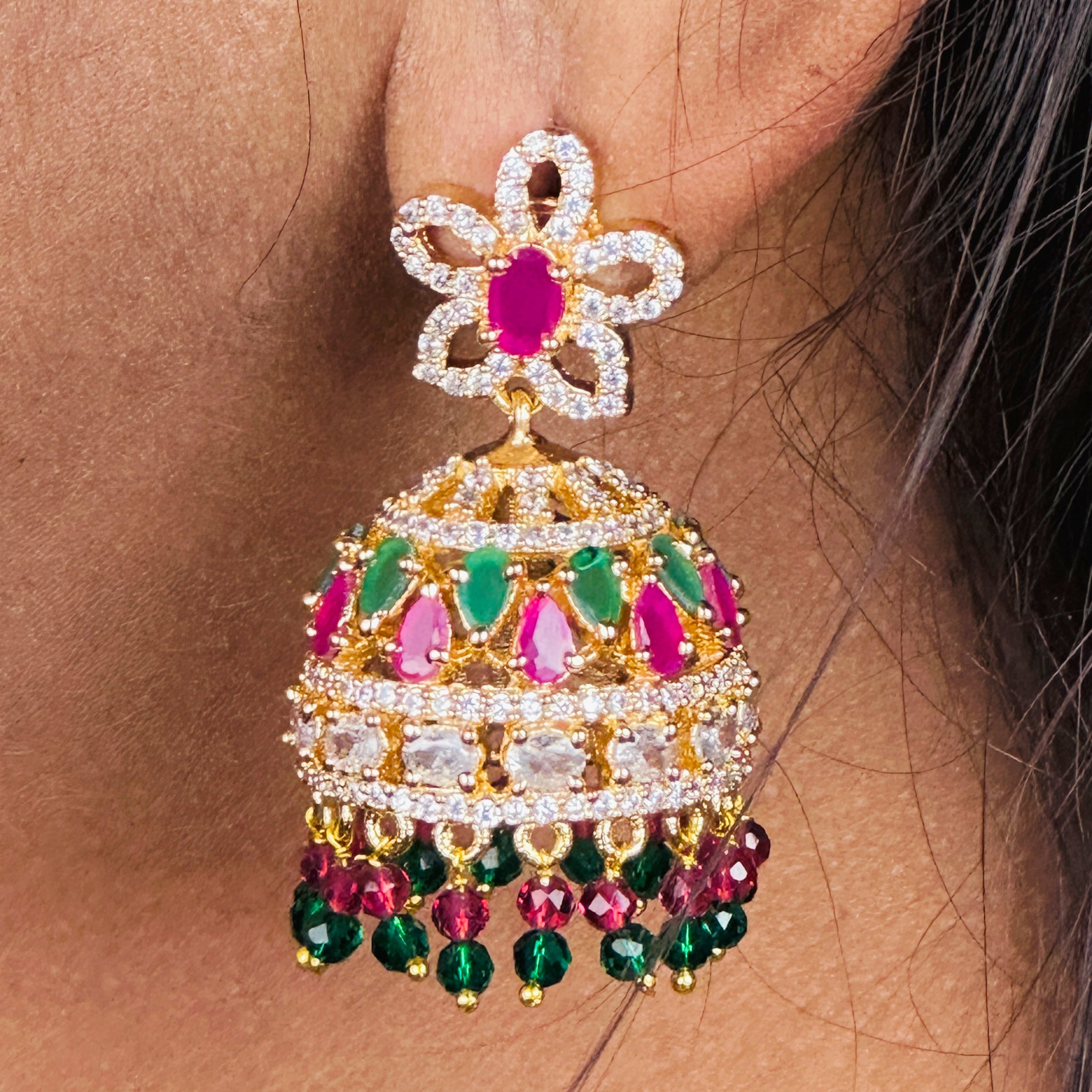 AD Stone Jhumka Earrings - Sasitrends