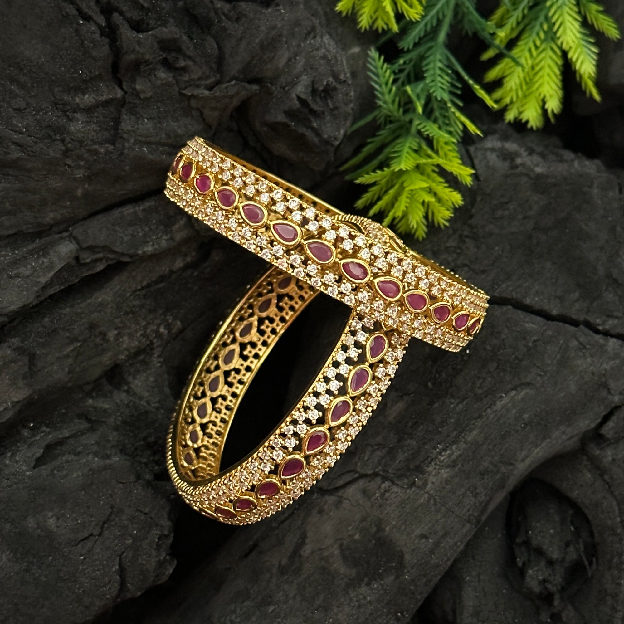 Sparkling American Diamond Kada Bangles - Micro Gold Plated