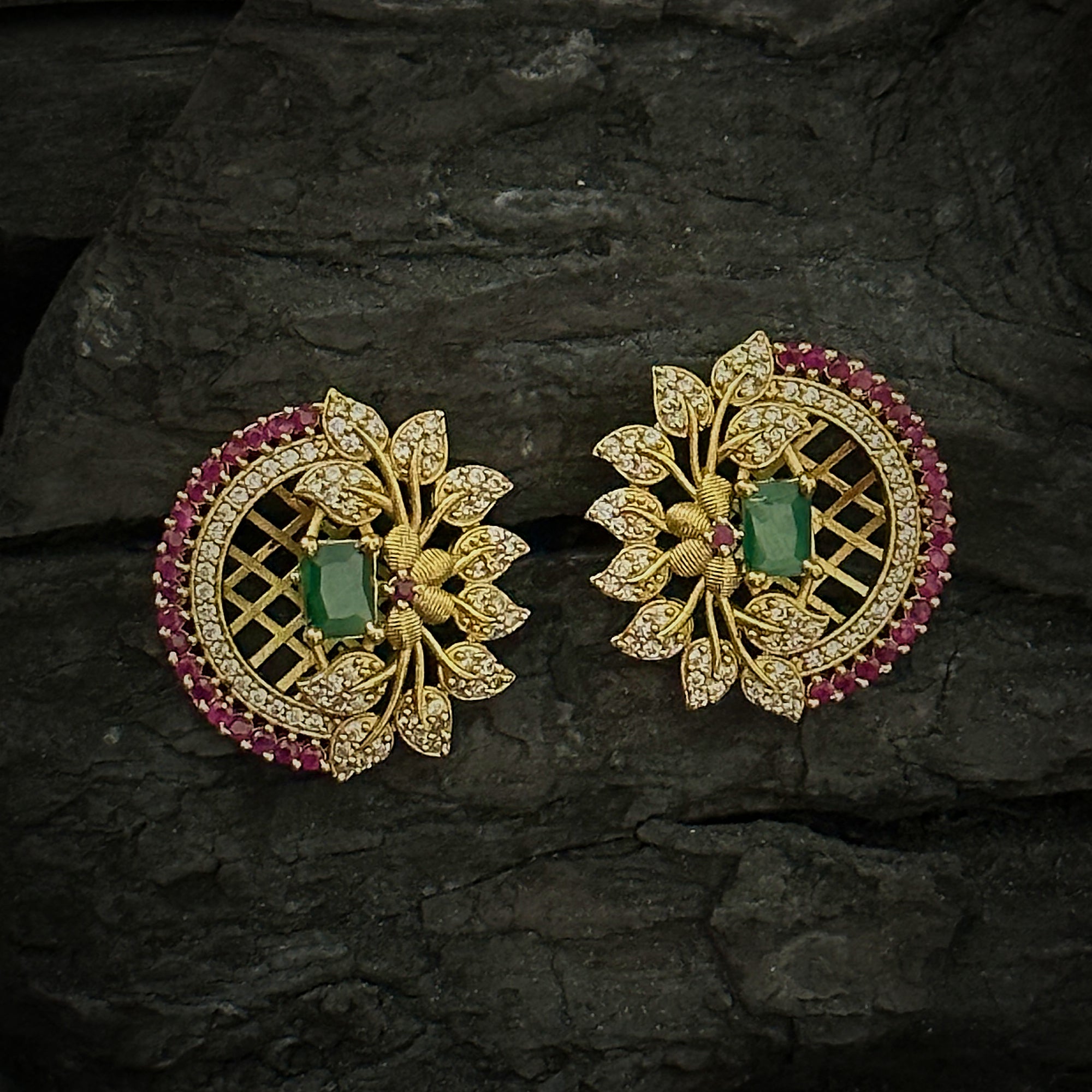 Traditional Floral Leaf Stud Earrings 