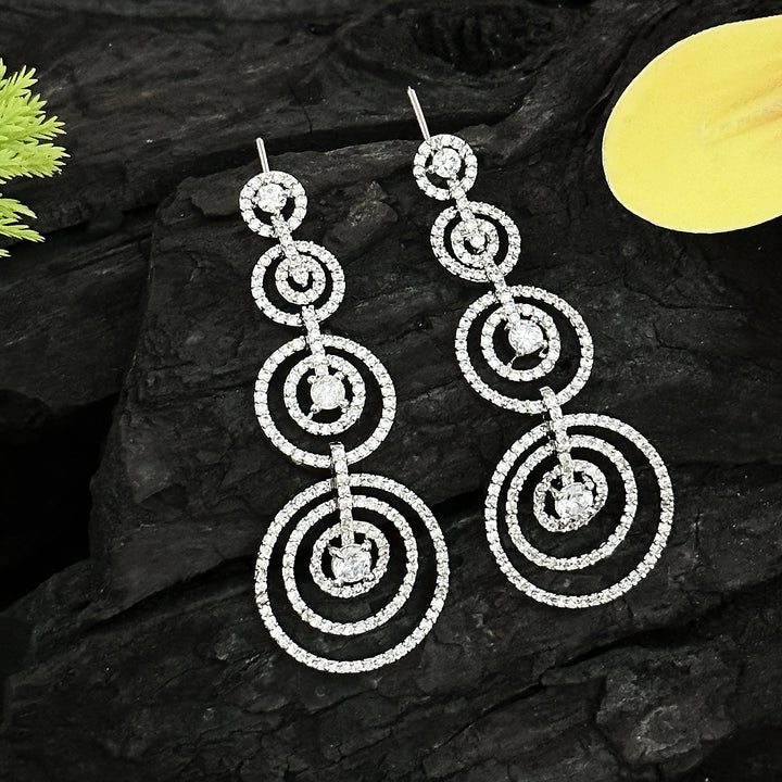 Captivating Concentric Circle American Diamond Stones Earrings | Silver Rhodium Plated