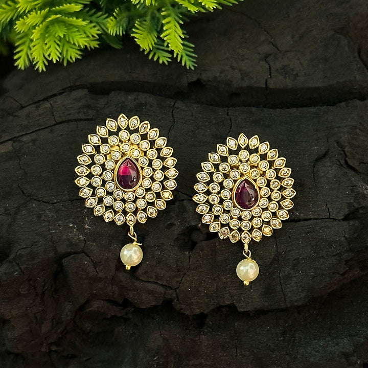 New Collections: Temple Matte Gold Plated Dazzling Beauty AD Stone Stud Earrings | Sasitrends