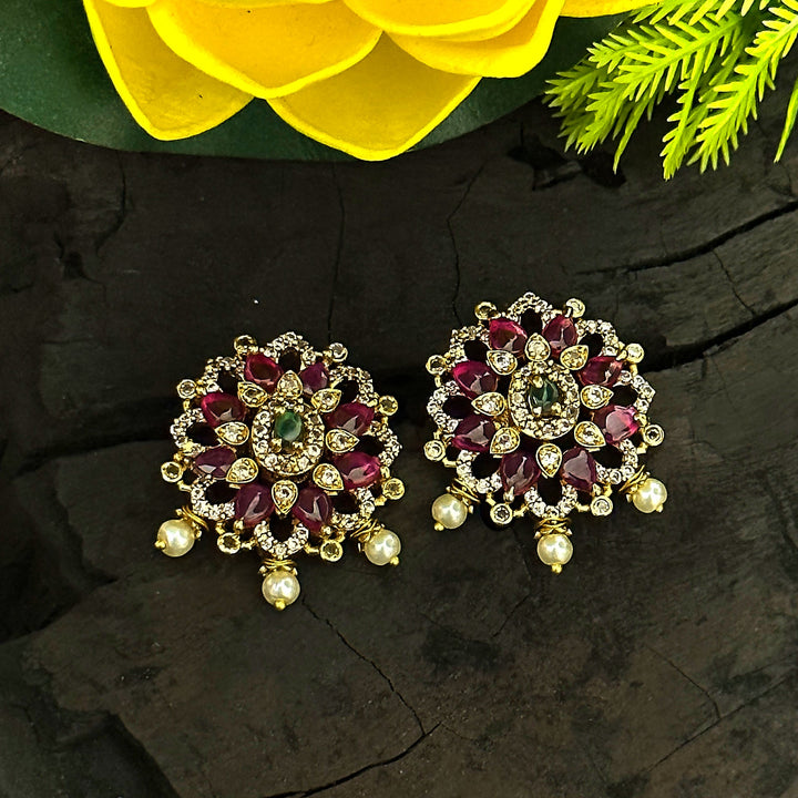 Radiant Harmony Floral Multi-Color Stone Stud Earrings