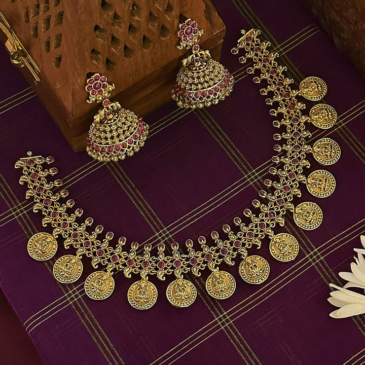 Graceful Bridal Temple Matte Gold Tone Jewellery Set with Jhumkas - Latest Jewellery Collection | Sasitrends