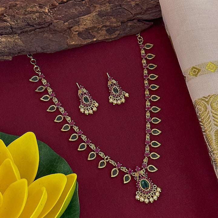 The Palakka Mala Jewellery Set - Traditional Matte Gold Plated Jewel for Traditional Indian Attire