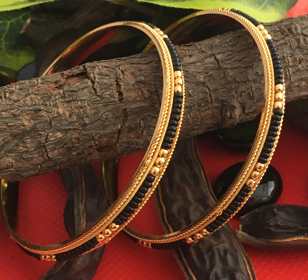 Gorgeous micro gold plated black bead bangles for women - online exclusive, perfect for traditional and western wear.