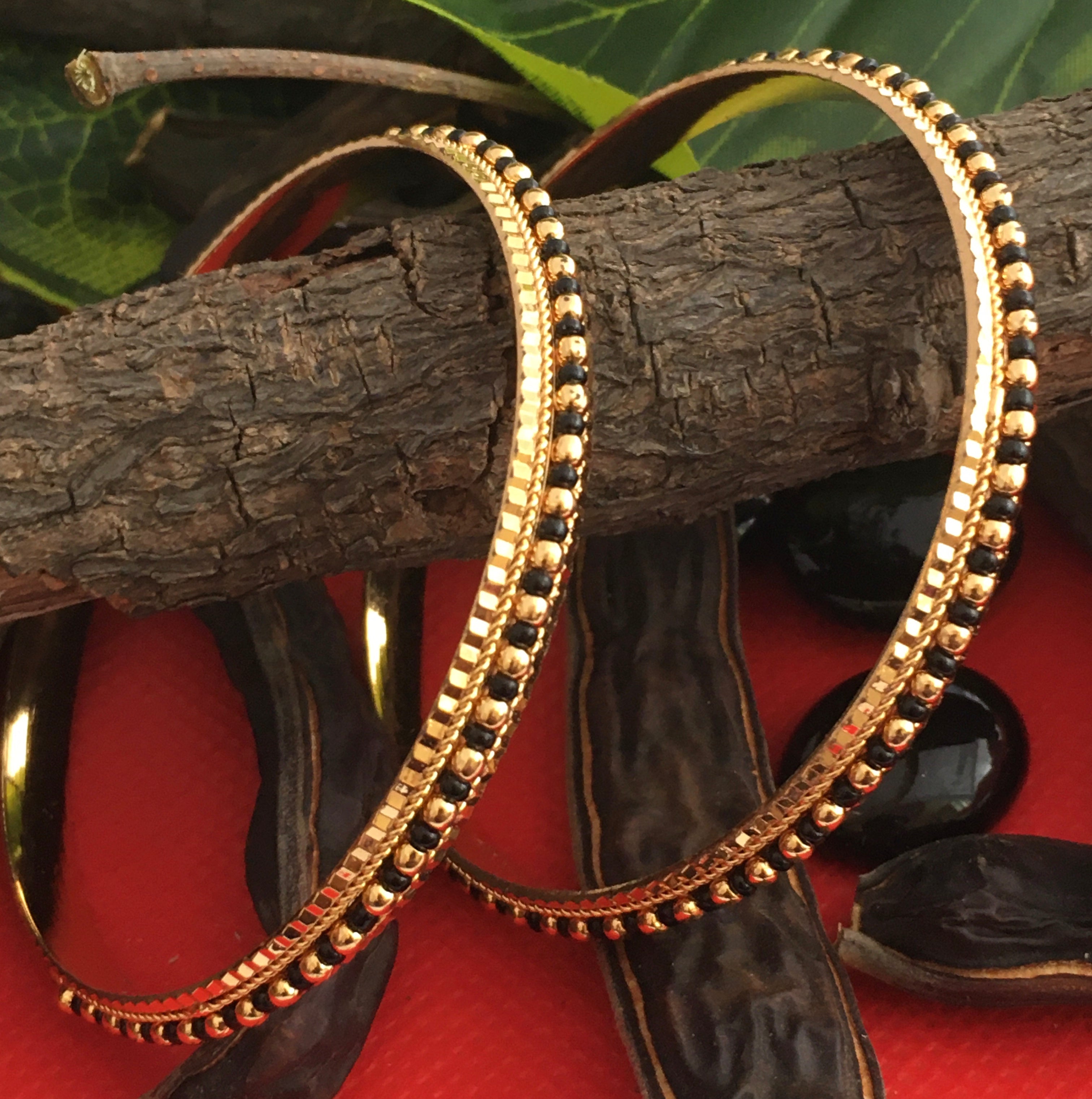 Micro Gold Plated Black Bead Bangles for Women - Traditional Elegance Online