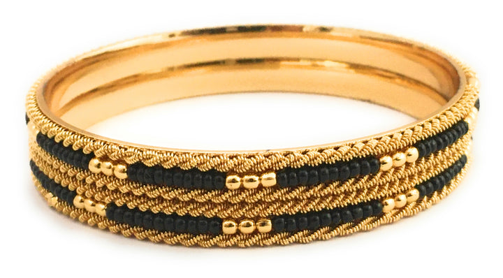 Elegant Micro Gold Plated Black Bead Bangles for Women Online - Traditional and Versatile