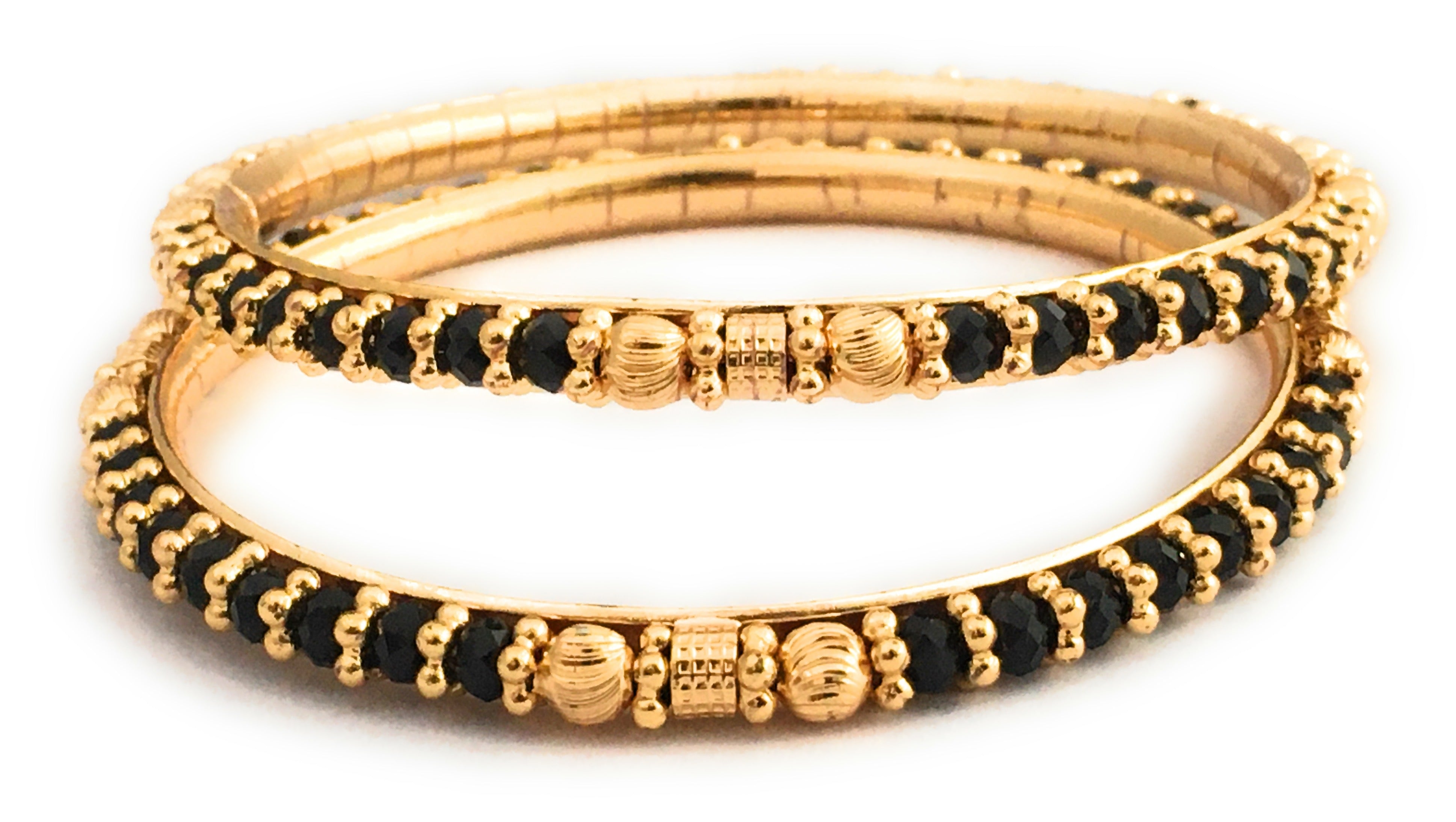 Traditional micro gold plated black bead bangles for women - Perfect for weddings and traditional occasions