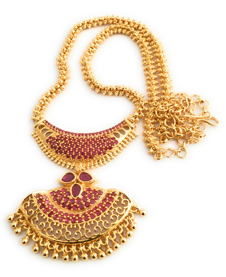 Indian Traditional Micro Gold Plated Dual Pendant Necklace with AD Stones - Festive Wear Jewelry