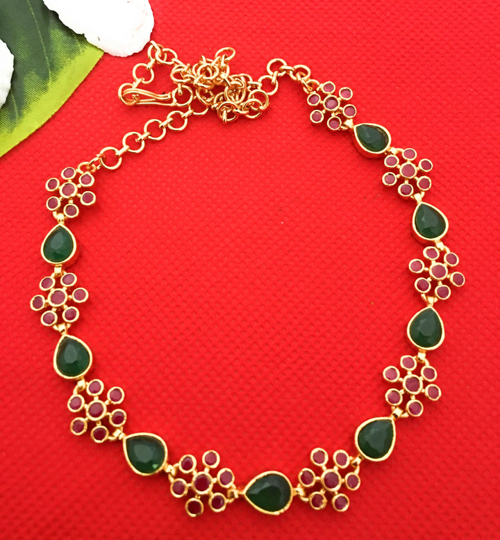 Party Wear Micro Gold Plated Floral Necklace with AD Stones - Latest Traditional Jewelry - Online Shopping