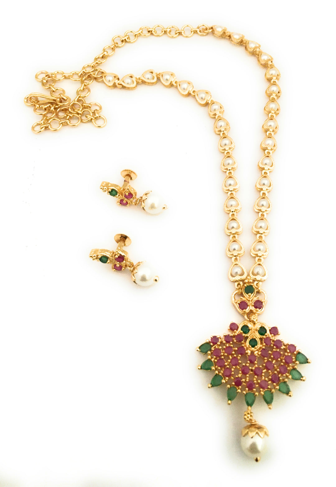 Floral Chandbali Pendant Pearl Necklace Set - Micro Gold Plated Traditional Jewelry for Women